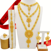 Vintage Bohemia Zinc Alloy Jewelry Set with Hollow Flower Necklace and Dangle Earrings