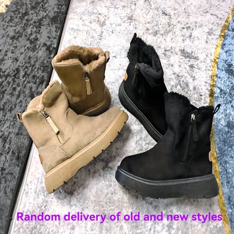 Women's Solid Color Winter Boots Side Zipper Warm Plush Non-slip Snow