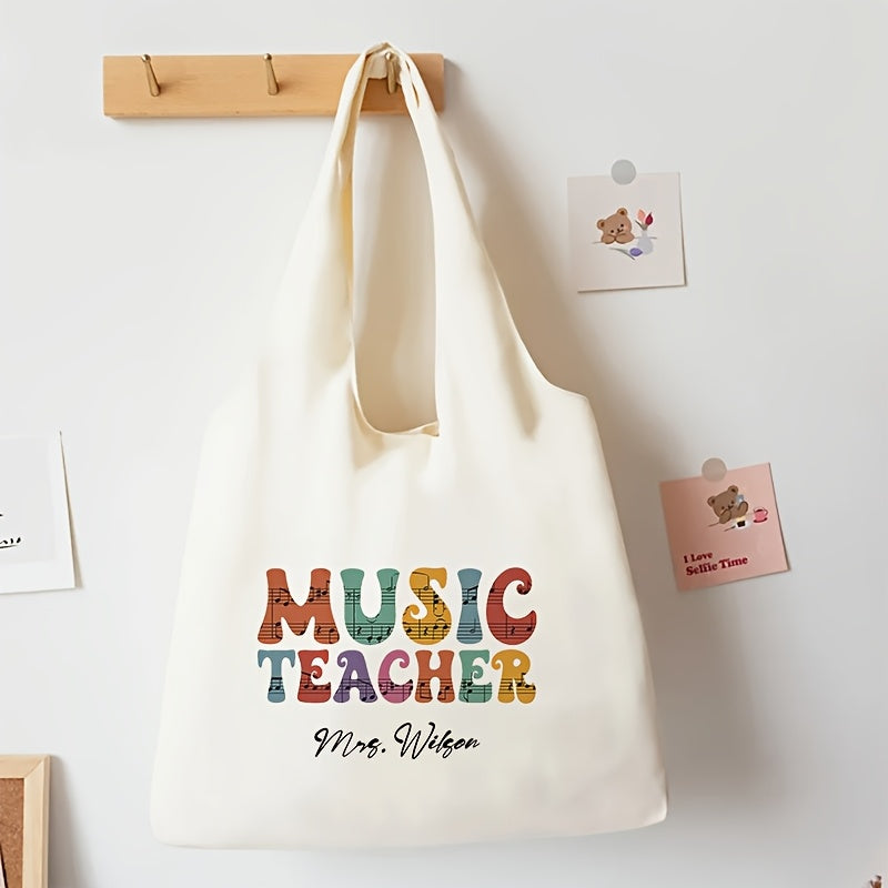 Customized Music Teacher Tote Bag Durable Polyester Shoulder Bag with Cartoon Print
