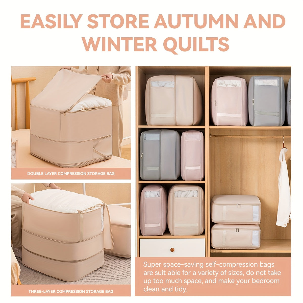 Portable Compression Storage Bag for Travel and Clothing Protection Gray Pink