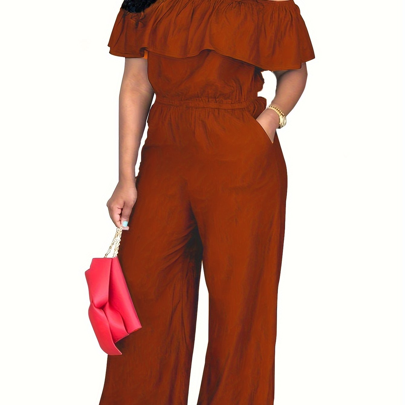 Plus Size Off Shoulder Jumpsuit Vacation Style Wide Leg Spring Summer