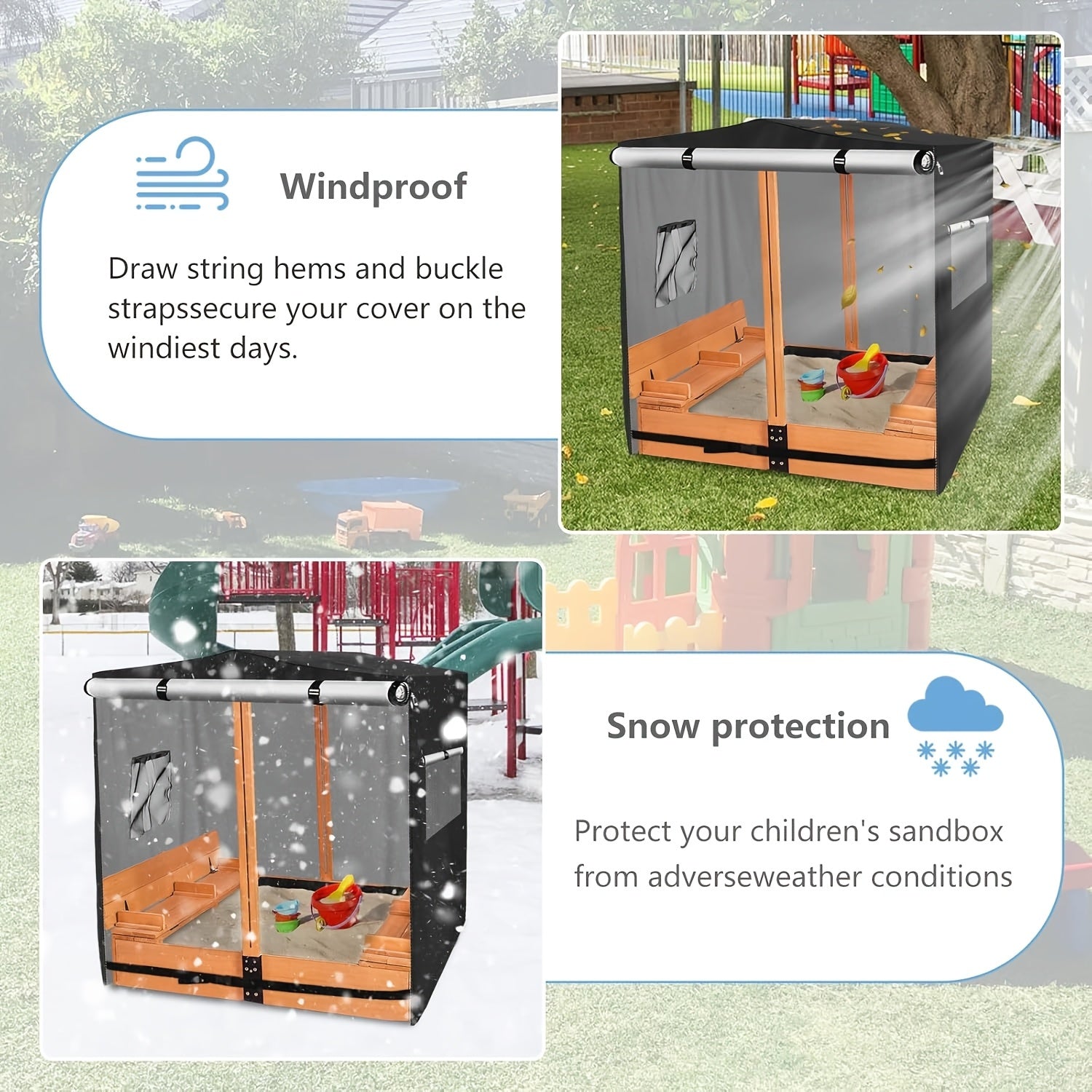 Детский водонепроницаемый УФ-устойчивый деревянный навес для песочницы с навесом и складным стулом, черный