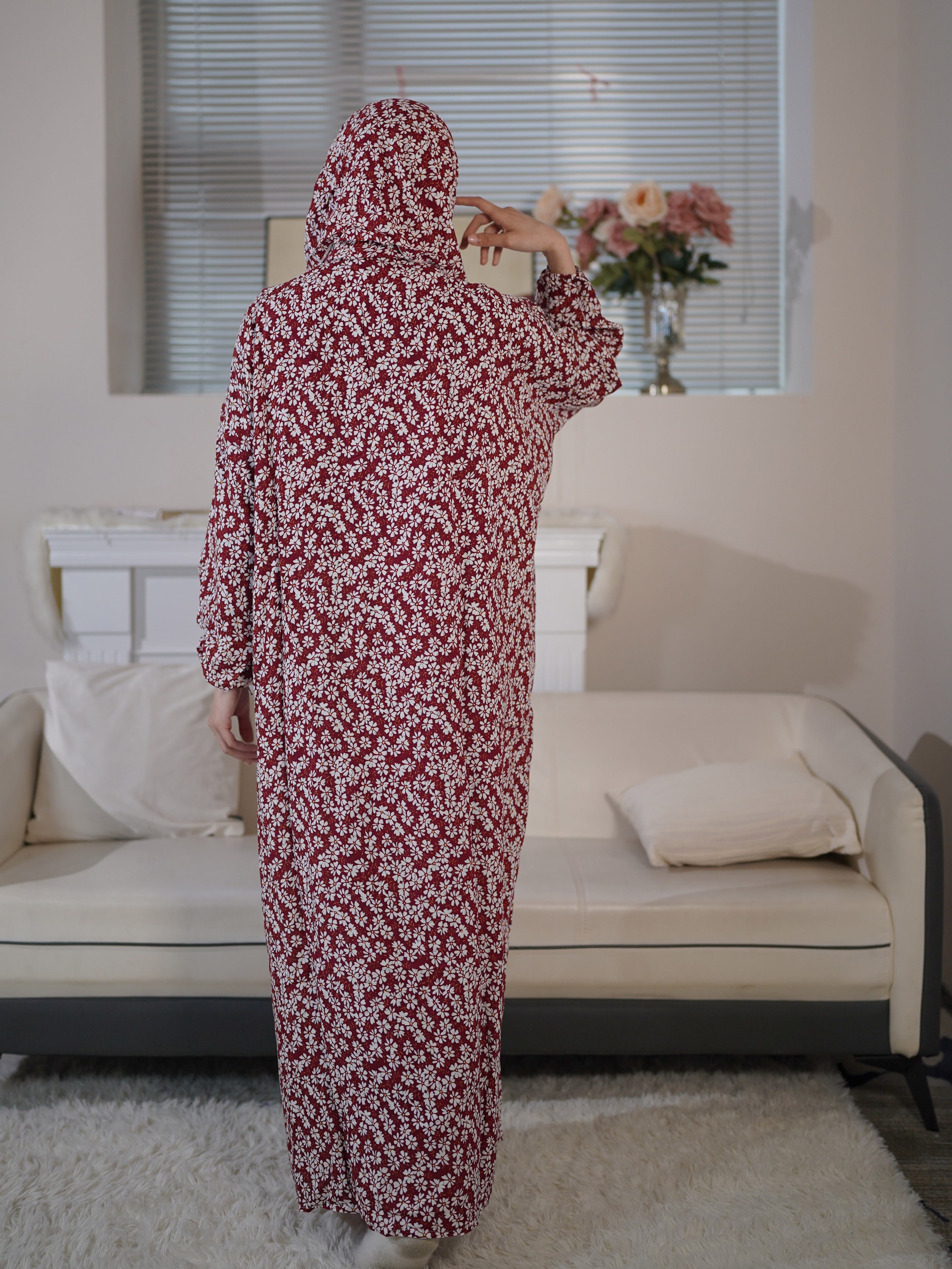 Plus Size Women's Abaya Muslim Prayer Shawl Printed Hijab Dress