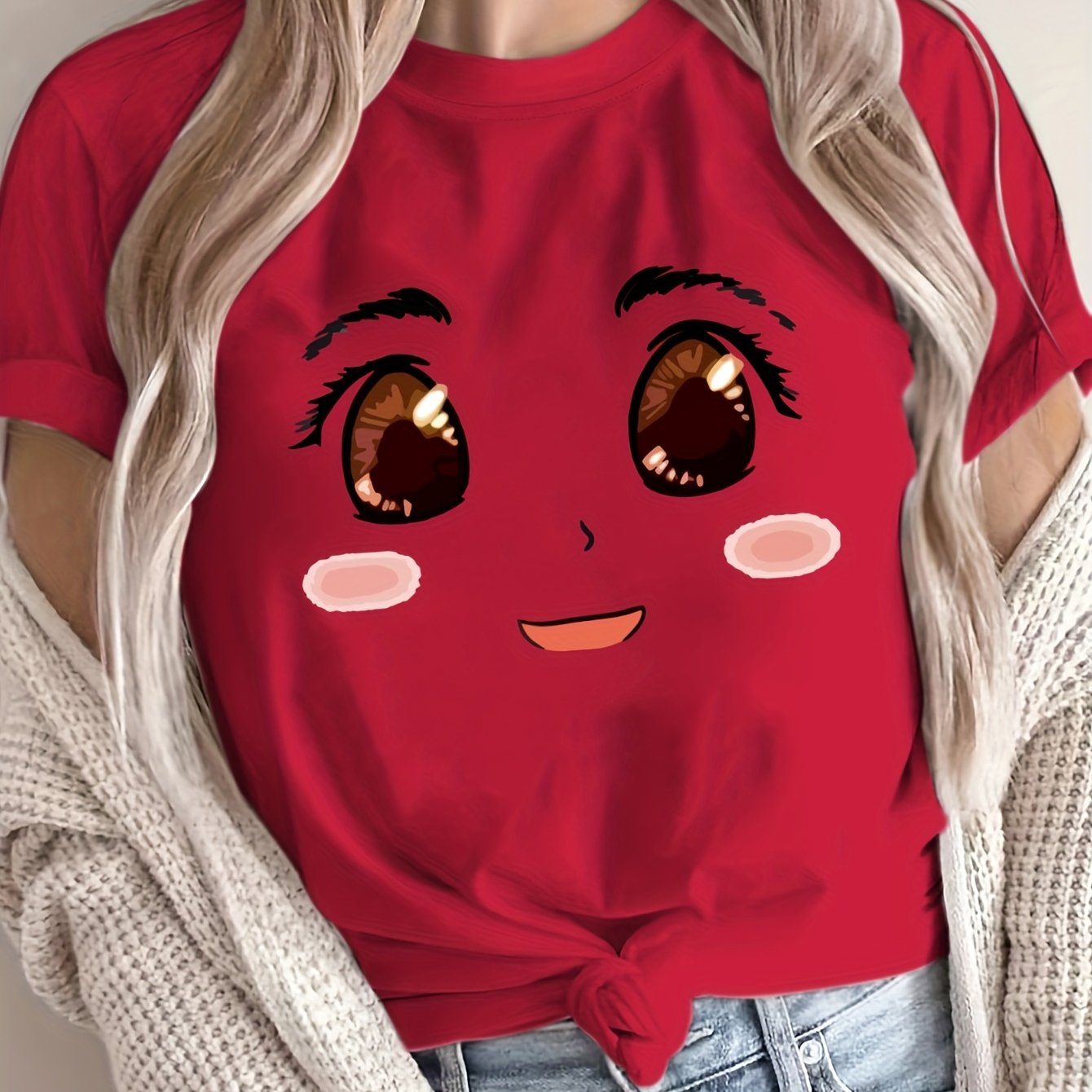 Women's Loose Large Size T-Shirt Spring Summer Casual Short Sleeve Breathable Fabric