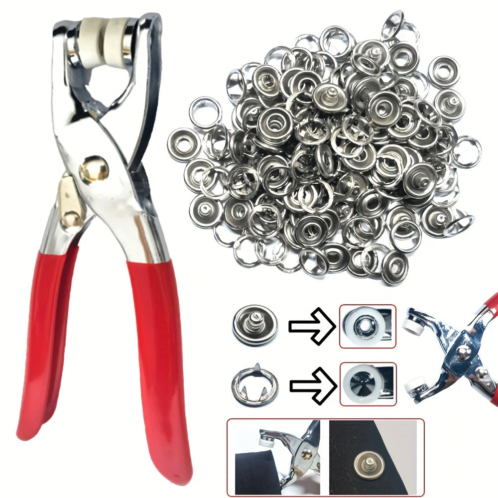 Stainless Steel Sewing Buttons and Snap Fasteners Set with Pliers 200 Pieces