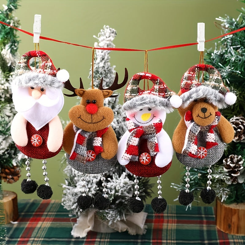 Set of 4 Christmas Hanging Decorations Santa Snowman Reindeer Bear Tree Ornaments