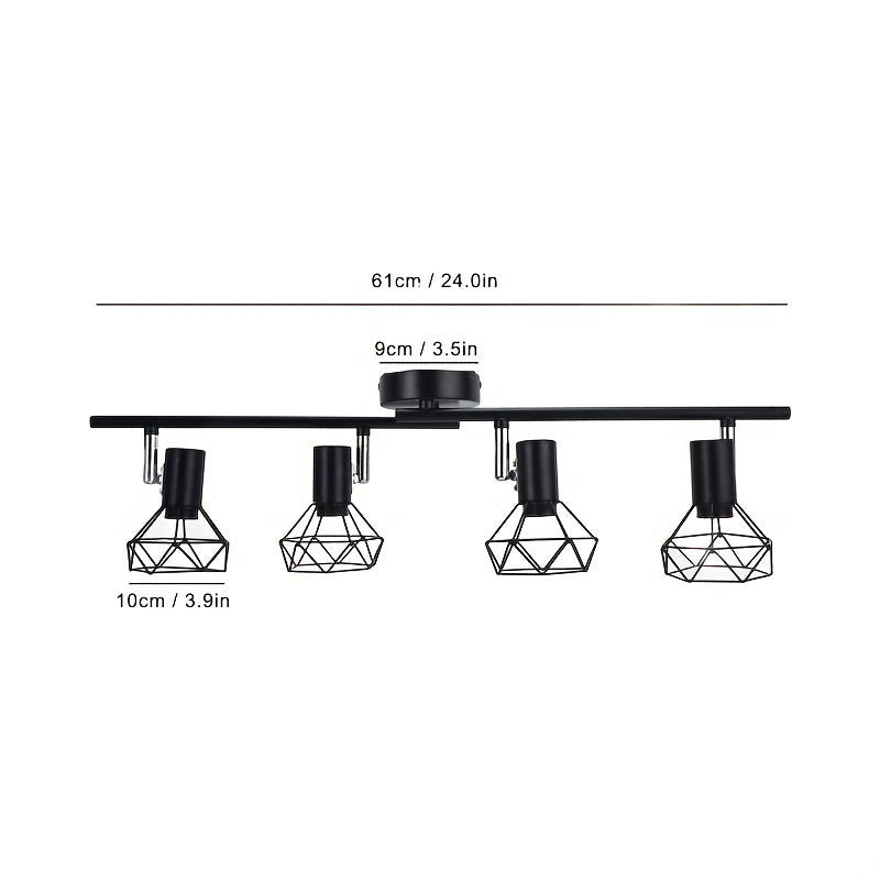 Black Metal Cage Ceiling Light for Bedroom Living Room Dining Room Corridor Rustic Style Adjustable Direction