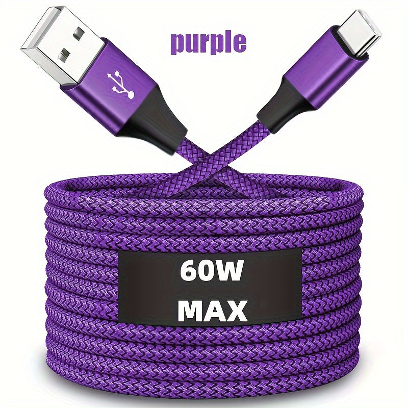 USB-C Fast Charging Cable for Android Phones Nylon Fabric 50-80W Data Transfer