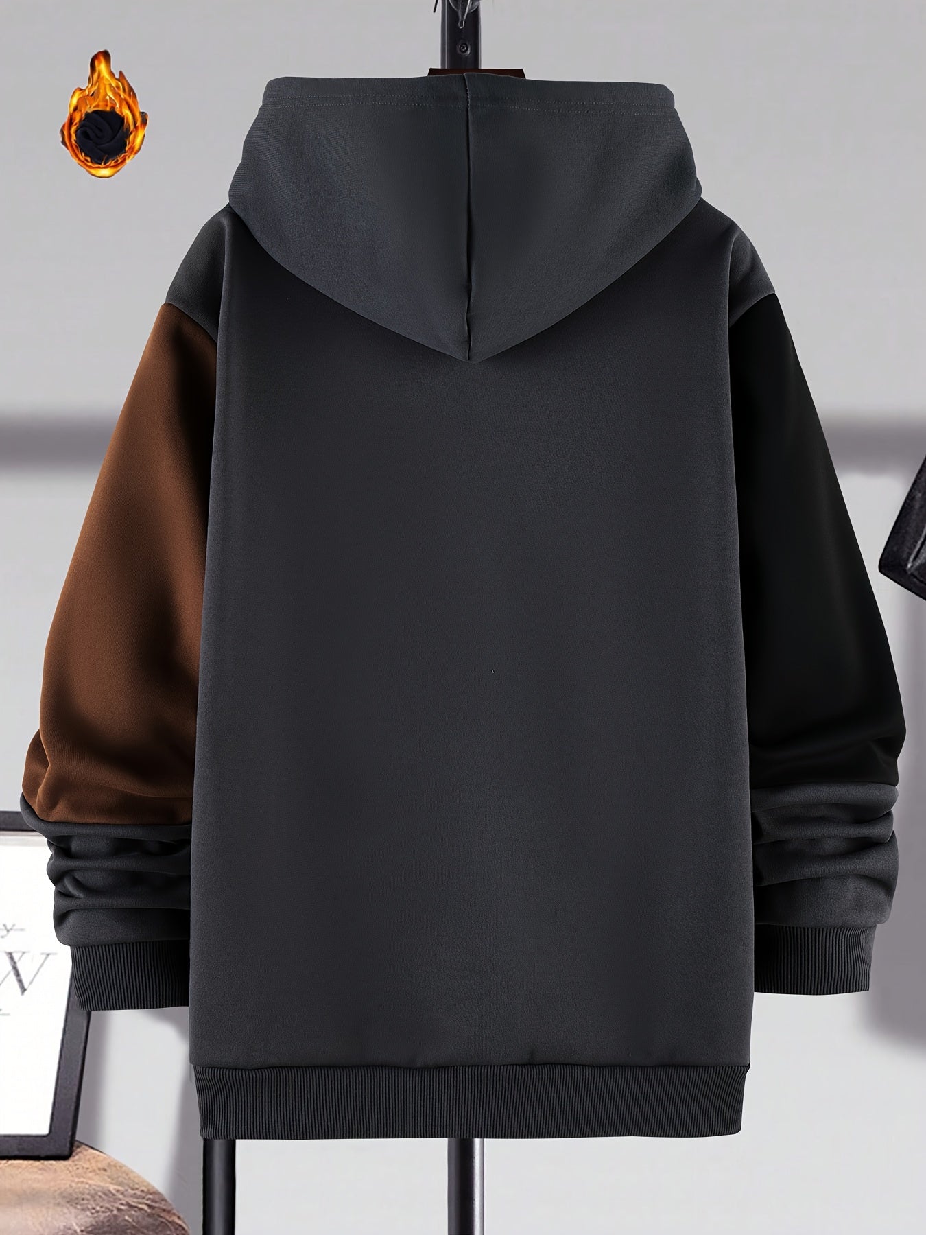 Plus Size Men's Contrast Color Hooded Sweatshirt for Spring Fall Winter