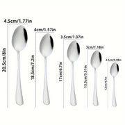 Set of 6 Stainless Steel Serving Spoons in Various Sizes for Soup Coffee Dinner