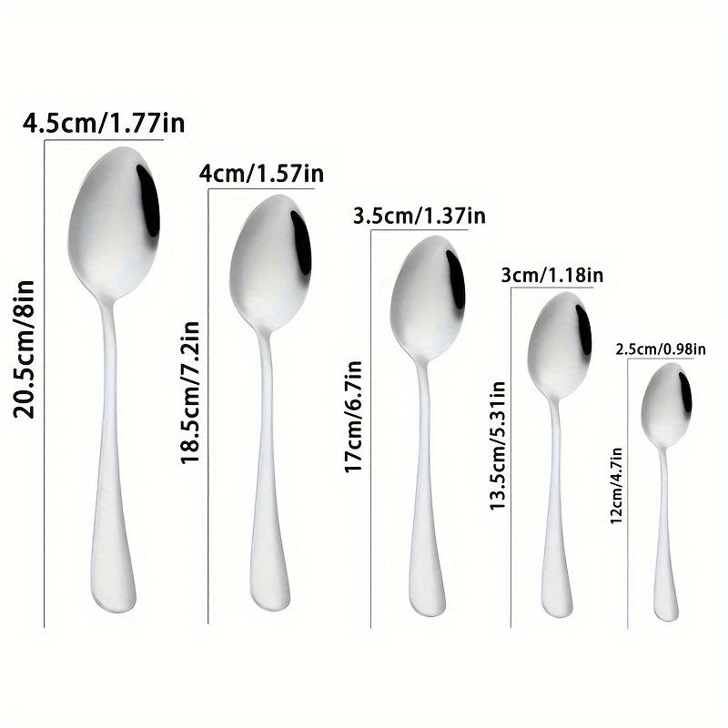 Set of 6 Stainless Steel Serving Spoons in Various Sizes for Soup Coffee Dinner