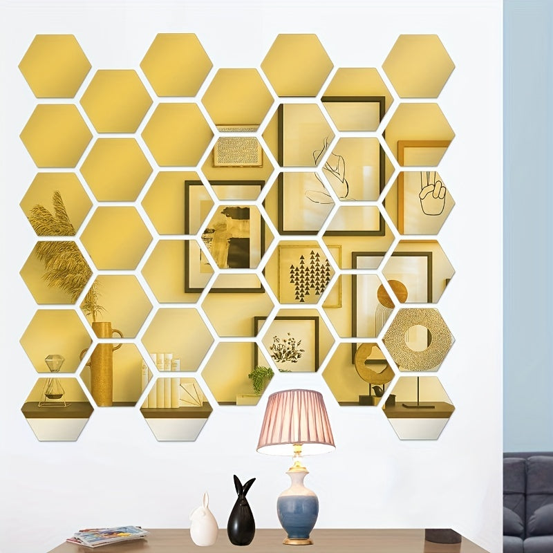 Hexagonal 3D Mirror Wall Stickers for Home Decor, DIY, Modern Design