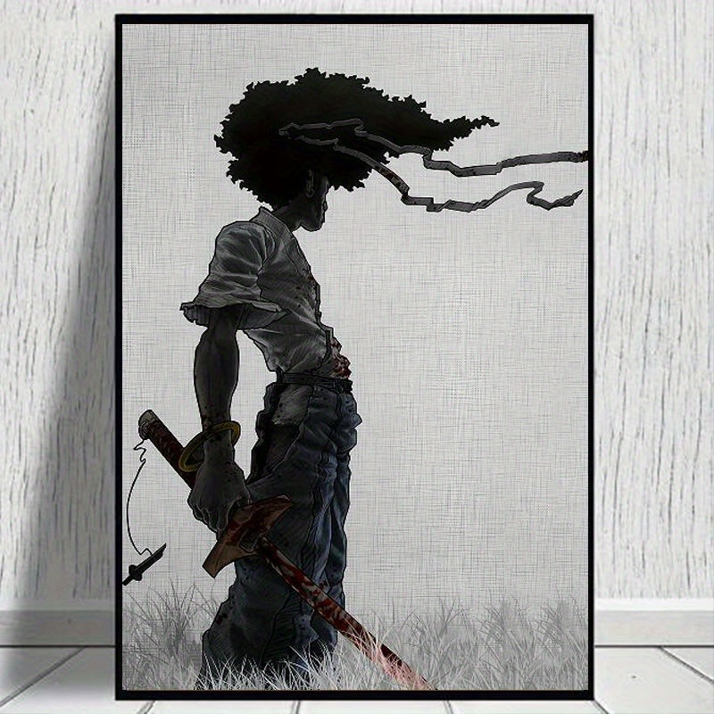 African Samurai Anime Wall Art Canvas Portrait Frameless Room Decor