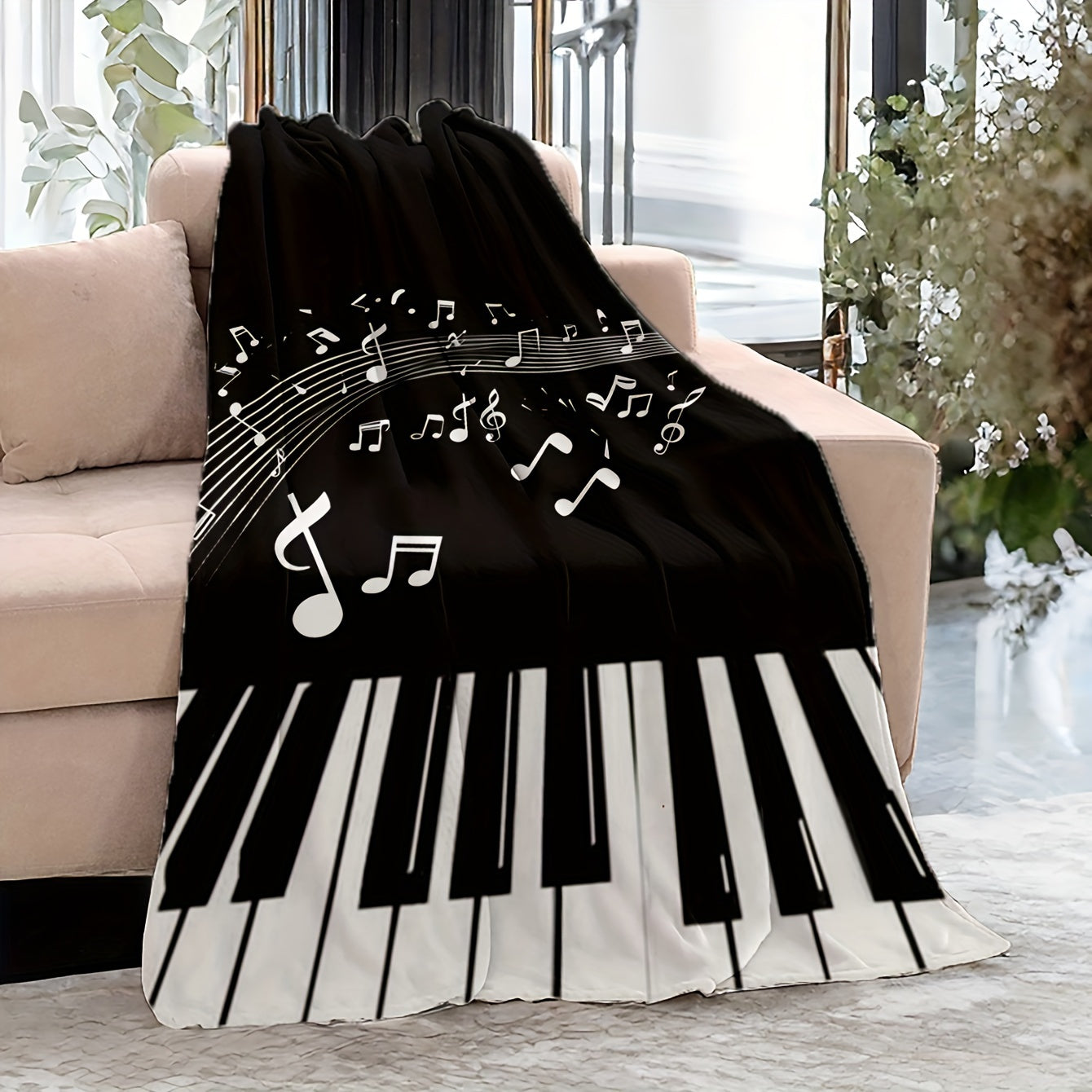 Soft Cozy Piano Music Note Print Blanket for Sofa Bed Travel Machine Washable Polyester
