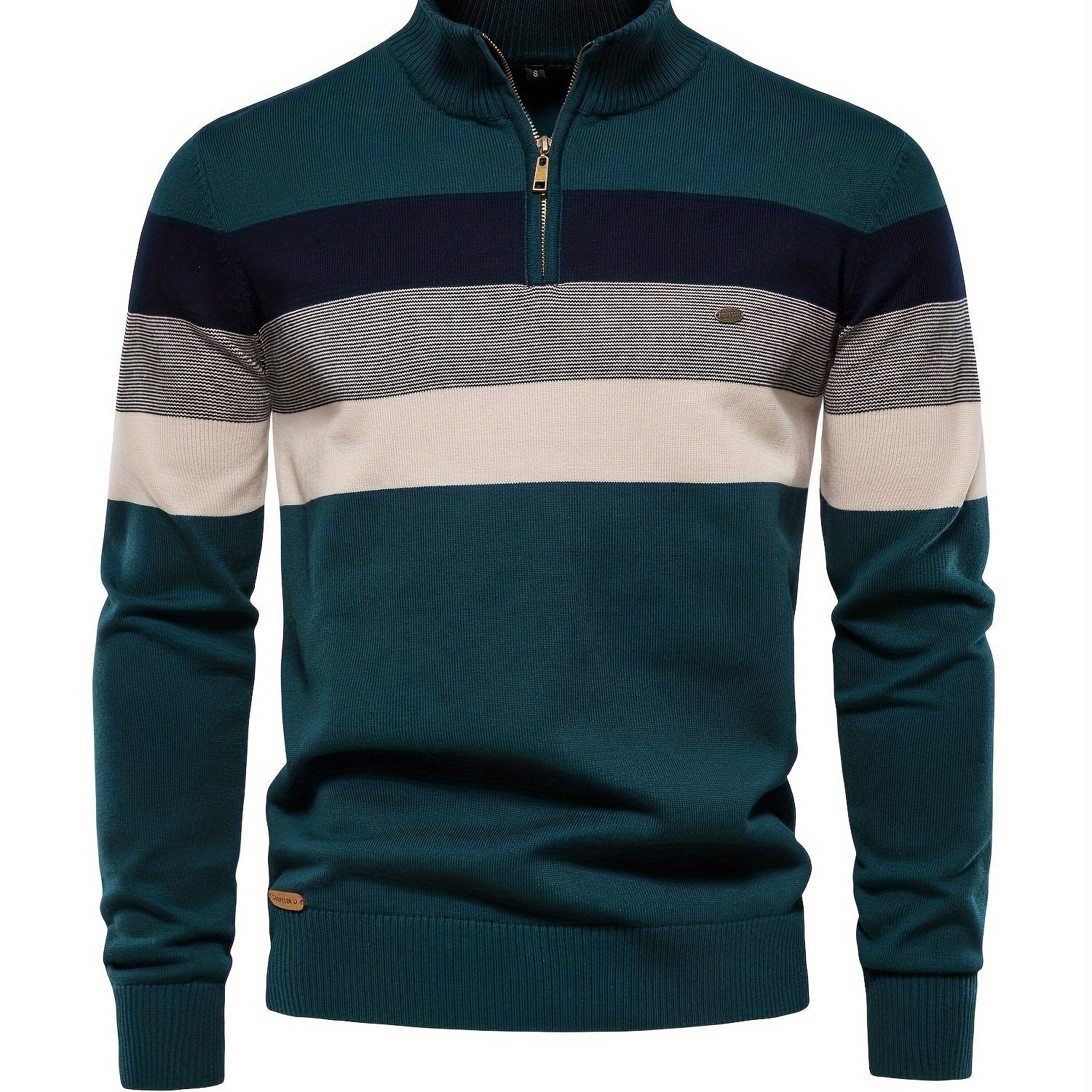 Men's Cotton Knit Color Block Half Zip V-Neck Sweater for Fall Winter
