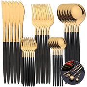 30-Piece Stainless Steel Cutlery Set with Gold and Black Finish Dishwasher Safe