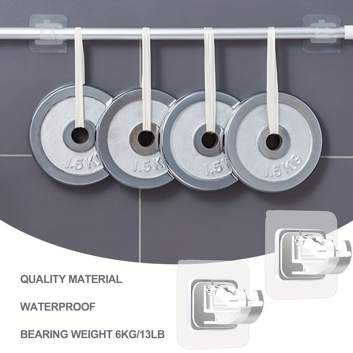 2 ta yopishqoq teleskopik tayoq tutqichlari dush pardalari va eshik pardalari uchun, hammom aksessuarlari uchun teshiksiz devor o'rnatilishi.