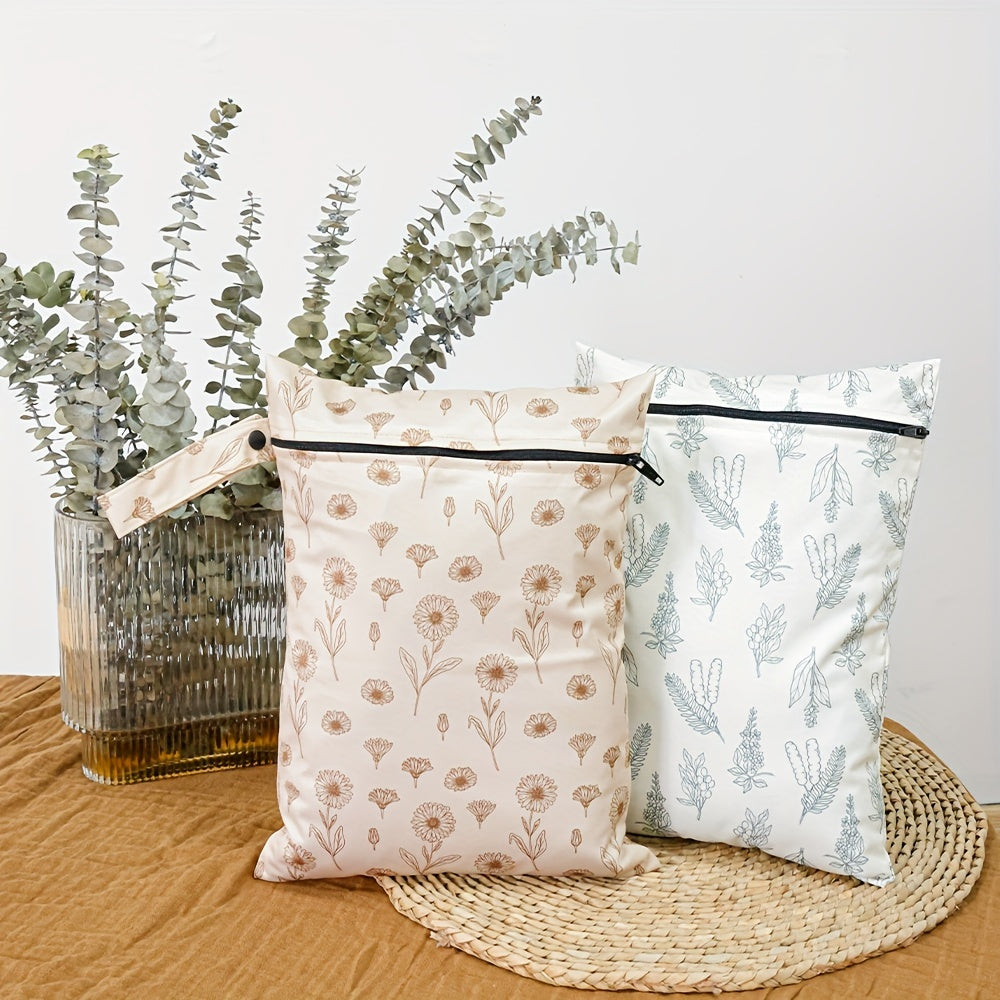 Qayta ishlangan materialdan tayyorlangan, tutqichi bo'lgan suv o'tkazmaydigan pampers sumkasi, ko'p funksiyali dizayni bilan va 2 dona nam-quruq sumkalar bilan birga.