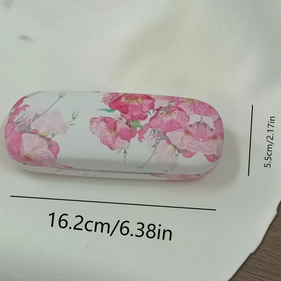 Pink Glasses Case with Flower Painted Design for Women Durable and Portable
