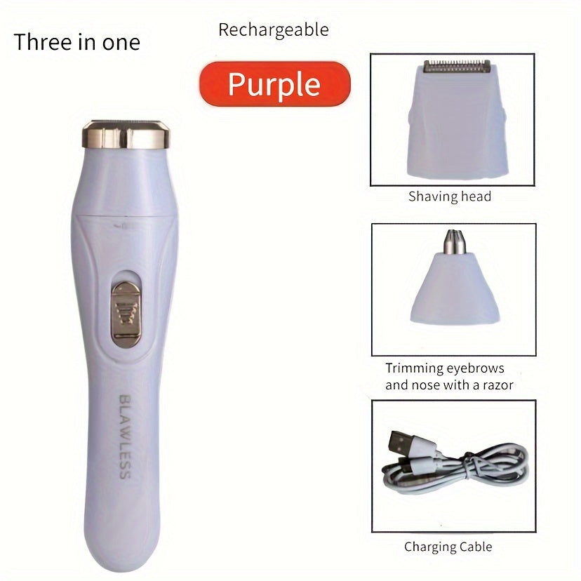 Ayollar uchun 3-in-1 Elektron Soch Olib Tashlash To'plami - USB Qayta Zaryadlanadigan, Yuz Soch Olib Tashlagich, Burun Soch Olib Tashlagich, To'liq Tanali Epilator, Ajoyib Hediya