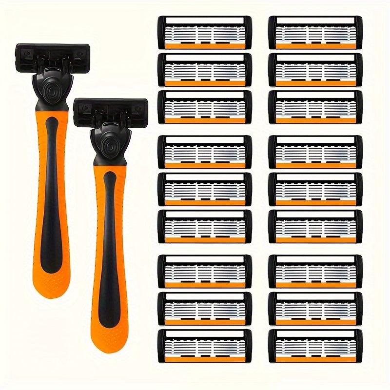 Men's Safety Razor Set with Non-Slip Metal Handle and Sharp Blades for Beard and Mustache Grooming