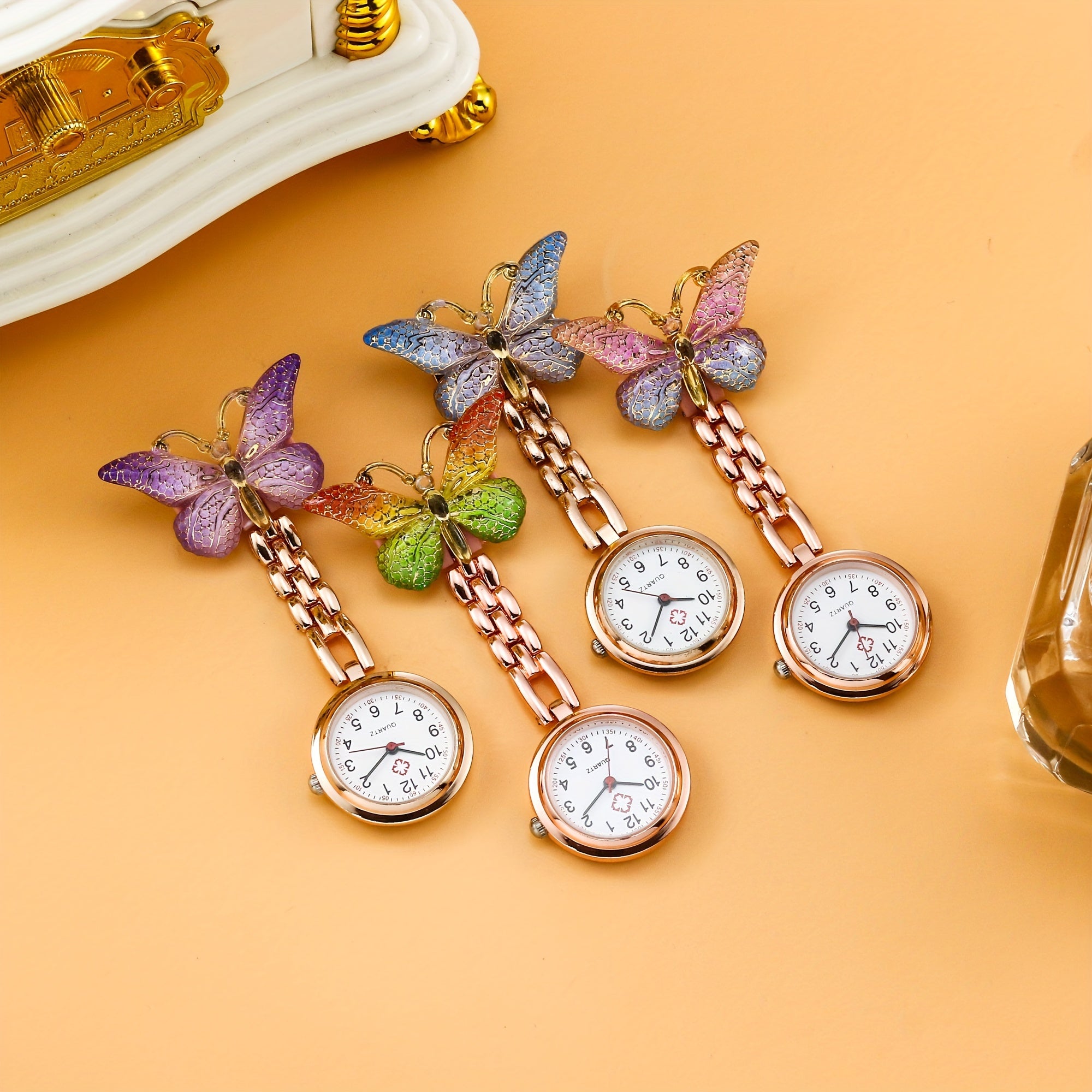 Broche reloj de pulsera Nurse Quartz en forma de mariposa, clip, fob médico, reloj de bolsillo