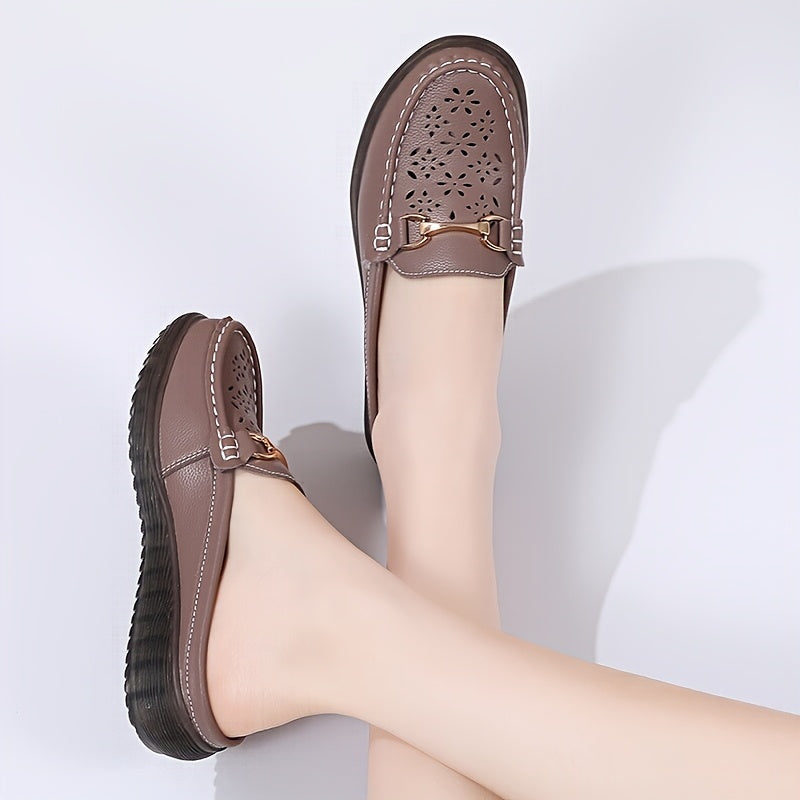 Women's Metal Buckle Mules, Flat Breathable Casual Shoes, Anti-slip