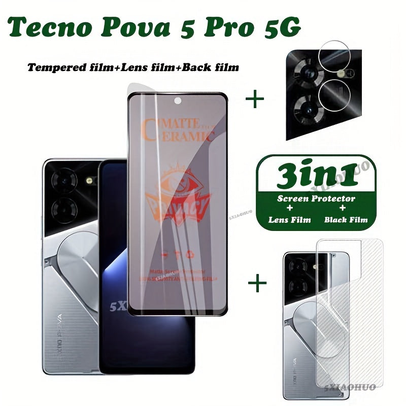 Защитное стекло с приватностью 3-в-1 для экрана и задней панели для Tecno Pova 5 Pro