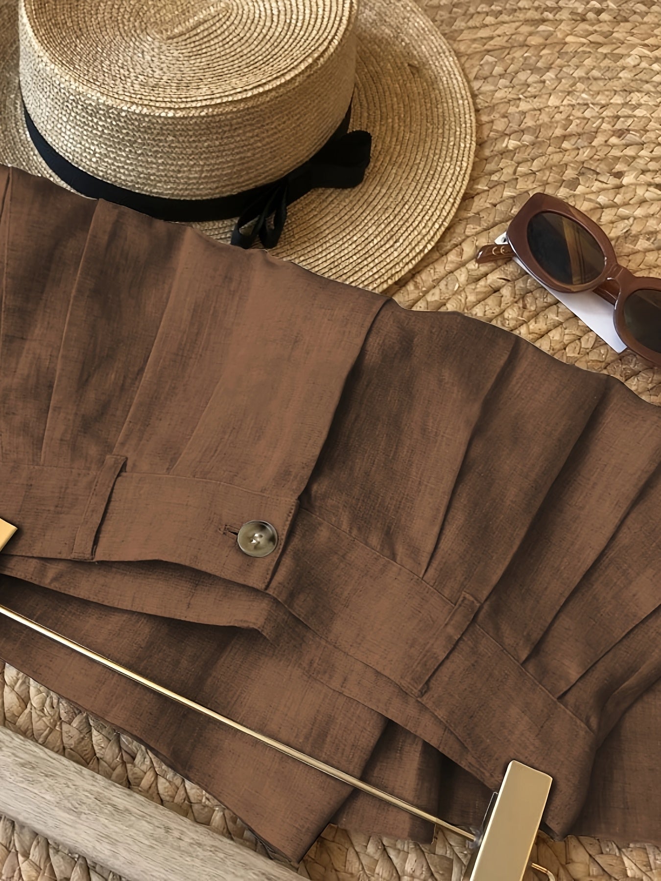 Women's Plus Size Brown Wide Leg Shorts Breathable Pockets