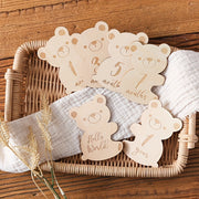Baby Milestone Keepsake Wooden Teddy Bear Growth Record Card Set with Photo Props