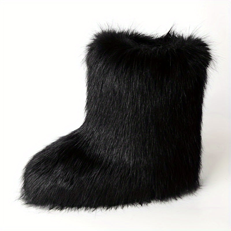 Women's Snow Boots Furry Mid-Calf Winter Slouch Fleece Warm Boots