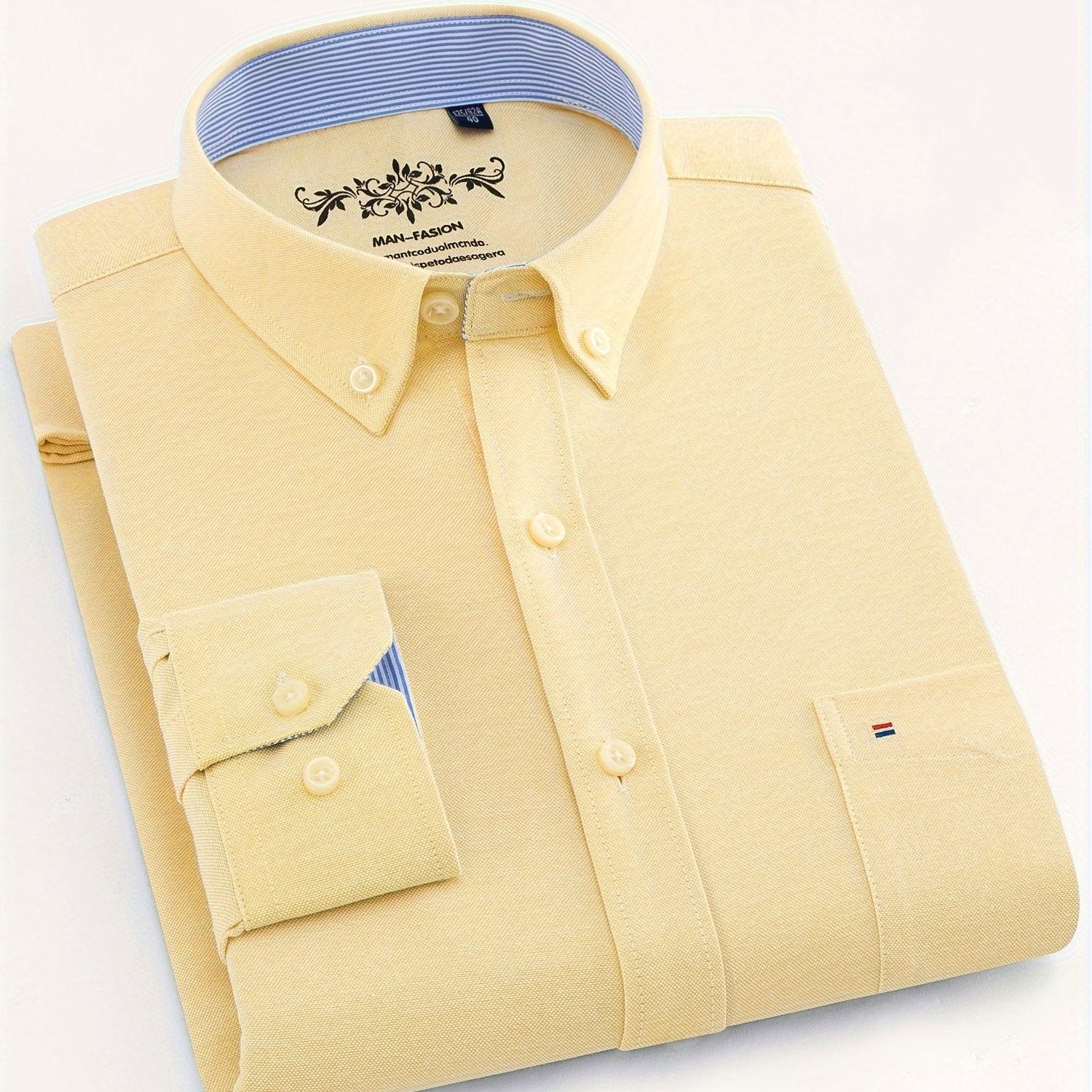 Мужская рубашка из хлопка и полиэстера однотонного цвета с длинными рукавами и карманом