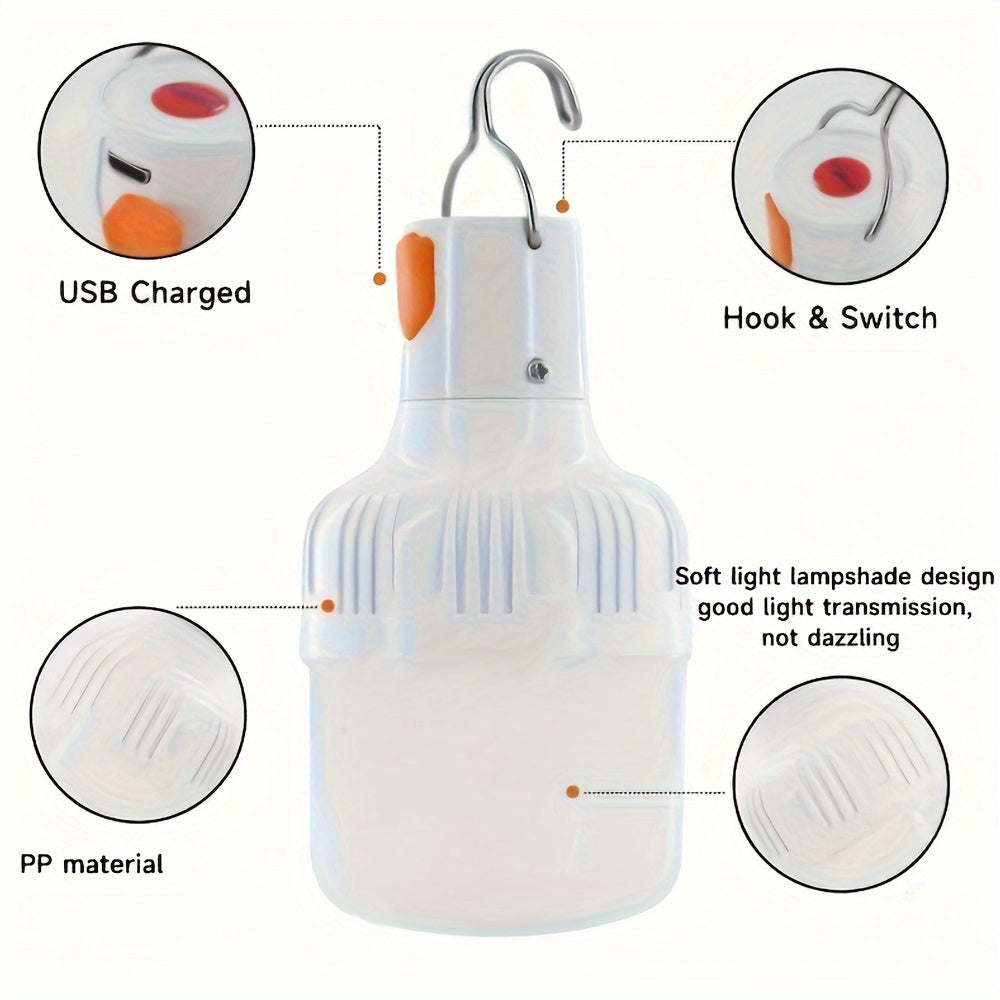 Rechargeable LED Camping Lantern Portable USB Dimmable Wall Mount Flashlight with Hook