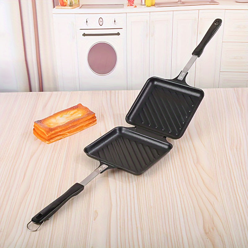 Non-Stick Square Sandwich and Waffle Maker with Double-Sided Roasting Pan for Breakfast and Camping