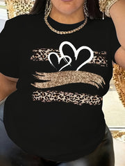 Women's Plus Size Heart Print T-Shirt Casual Short Sleeve Clothing