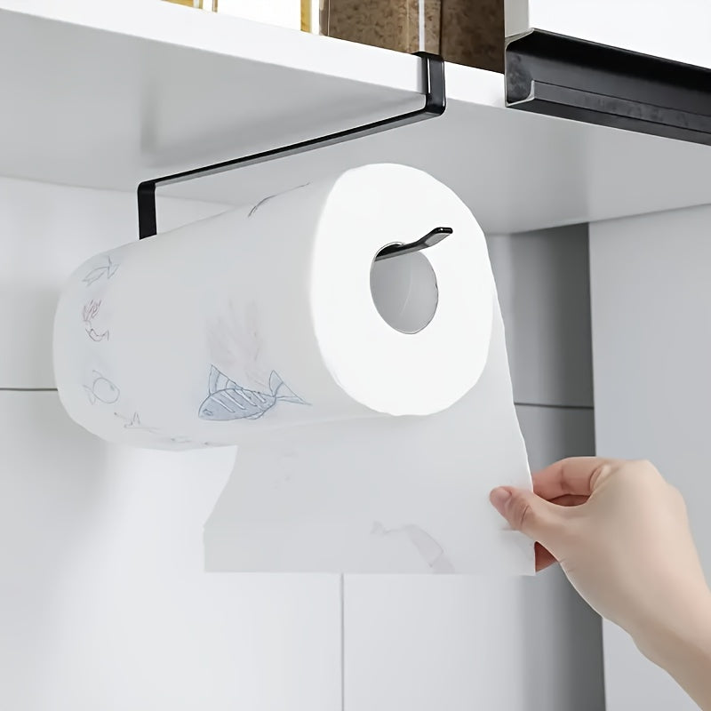 Easy-Install Iron Kitchen Paper Towel Holder with Cling Film and Dishcloth Storage