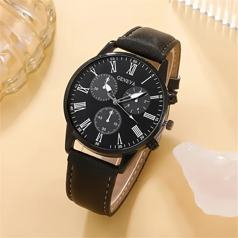 Set of 5 Casual Men's Quartz Watches with PU Leather Straps and Tree of Life Jewelry