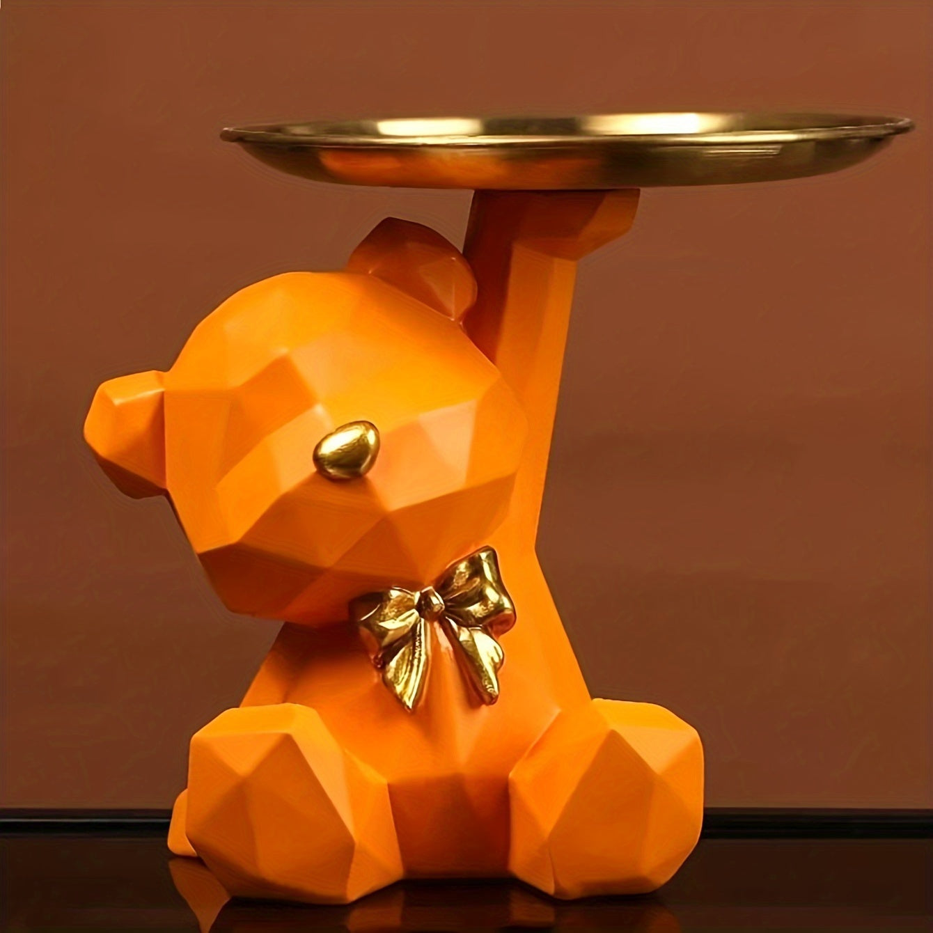 Resin Bear Statue with Tray Multifunctional Decor Key Holder Money Bank Gift