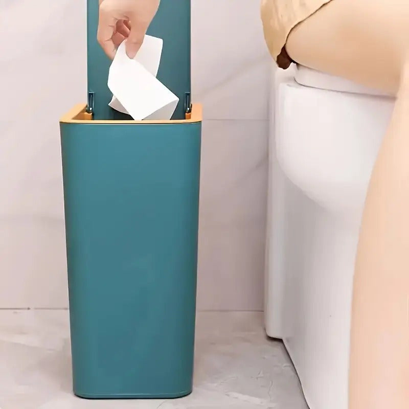 Cubo de basura de cocina rectangular de 12.0 L blanco con control de olores, tapa de presión fácil