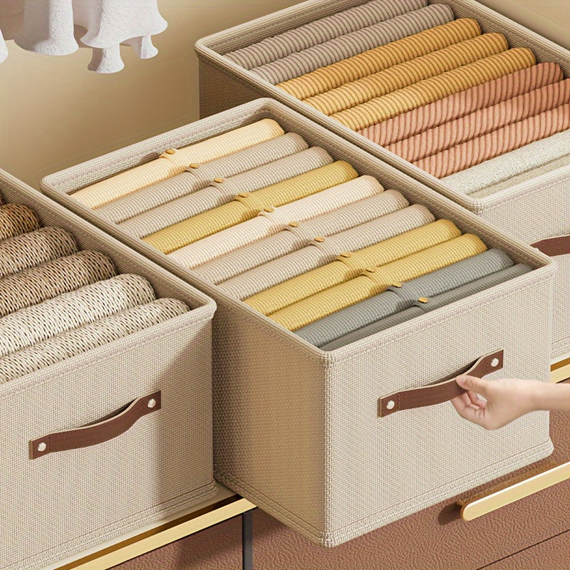 Cajas de almacenamiento rectangulares de tela con asas para organización en armario y dormitorio gris beige