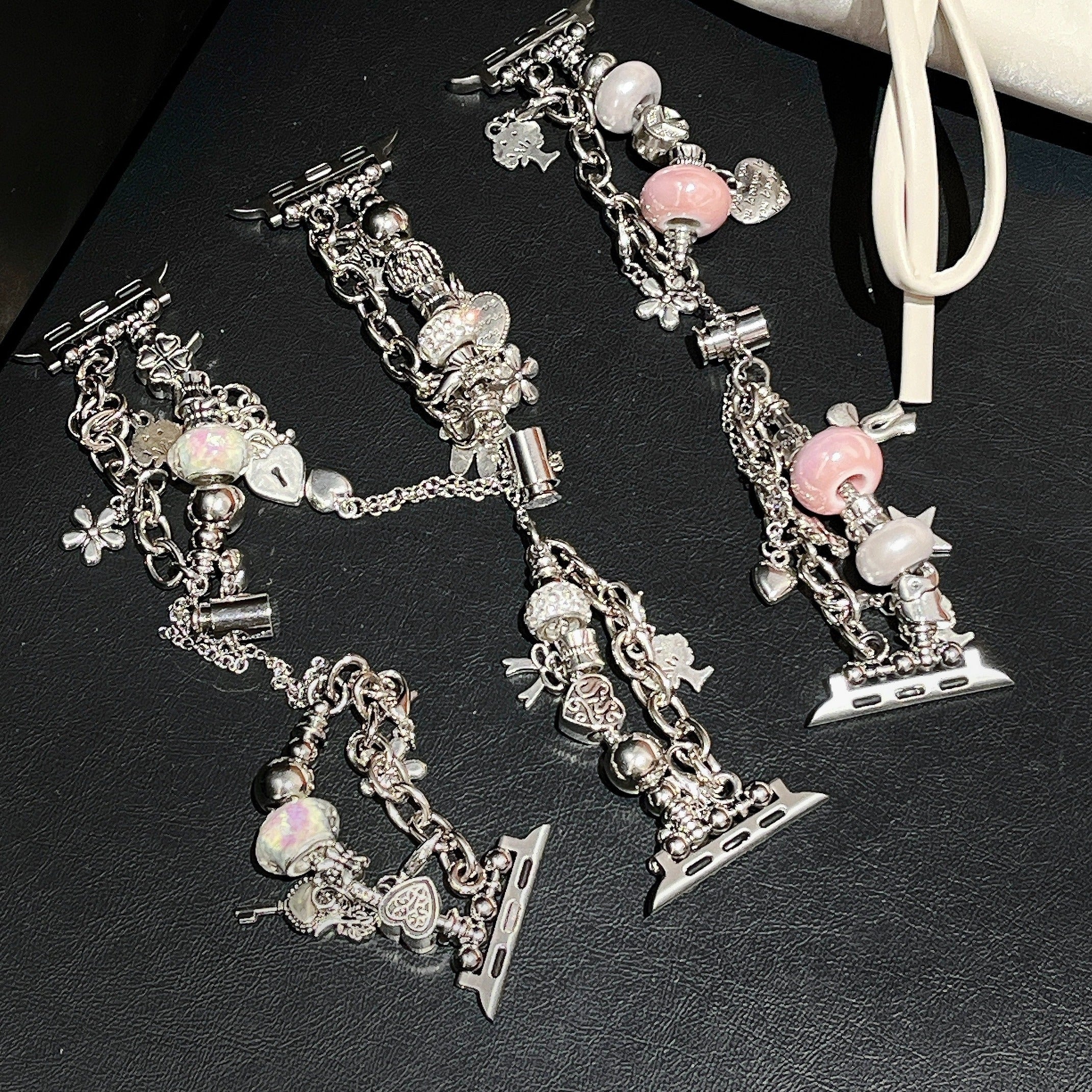 Smartwatch Band for Apple Watch Series 1-9 SE Ultra Copper Pink Beads Floral Water-Resistant Outdoor