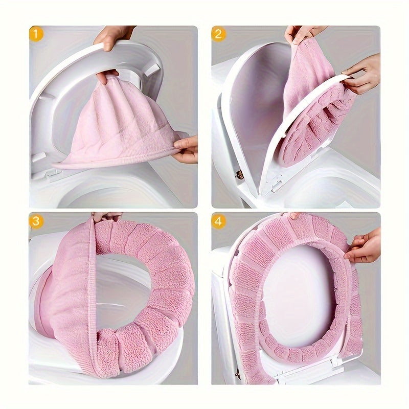 Set of 5 Plush Linen Toilet Seat Covers with Removable Cushioned Protectors and Contrasting Handles