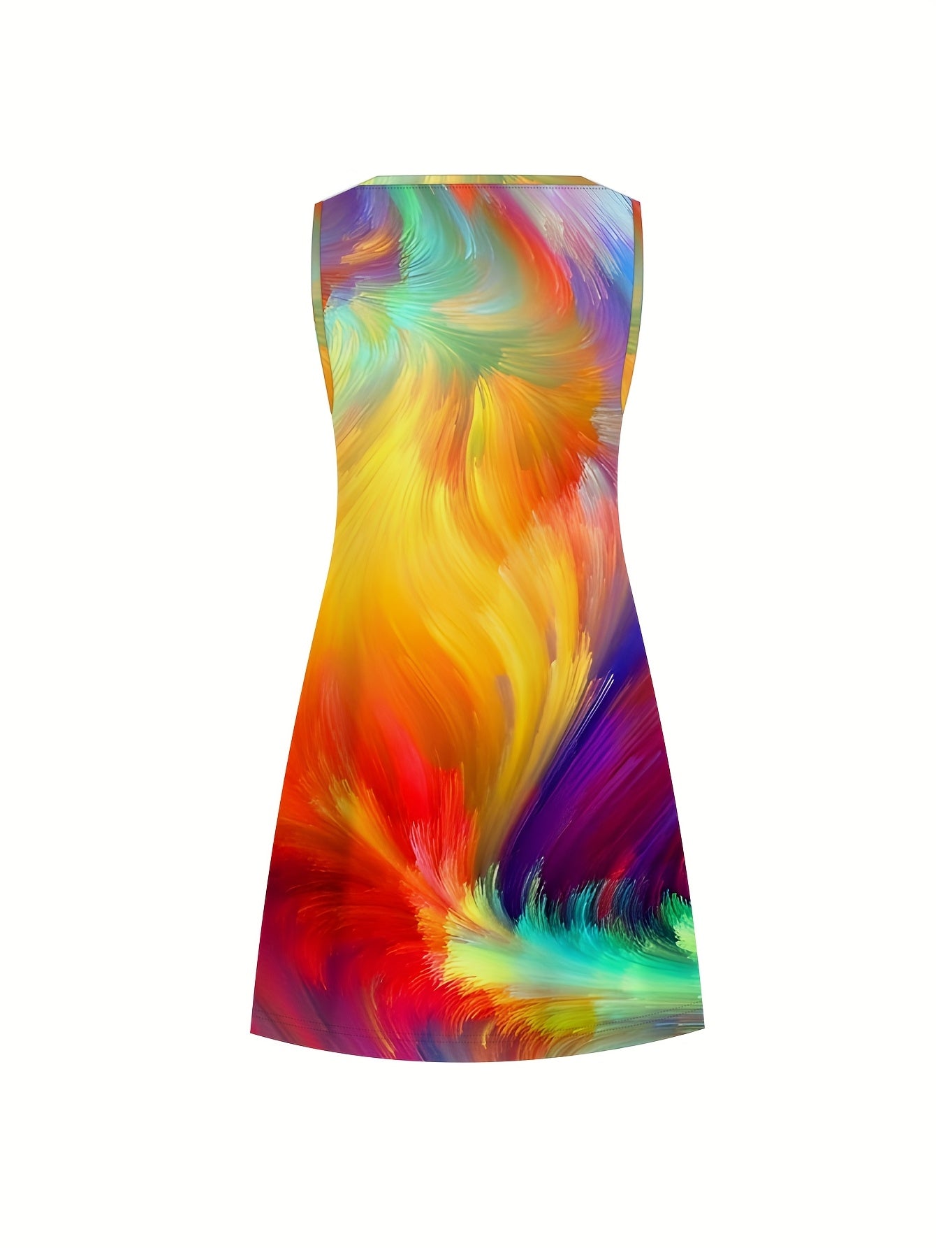 Women’s Plus Size Sleeveless Activewear Dress with Vibrant Print and Stretchy Fabric
