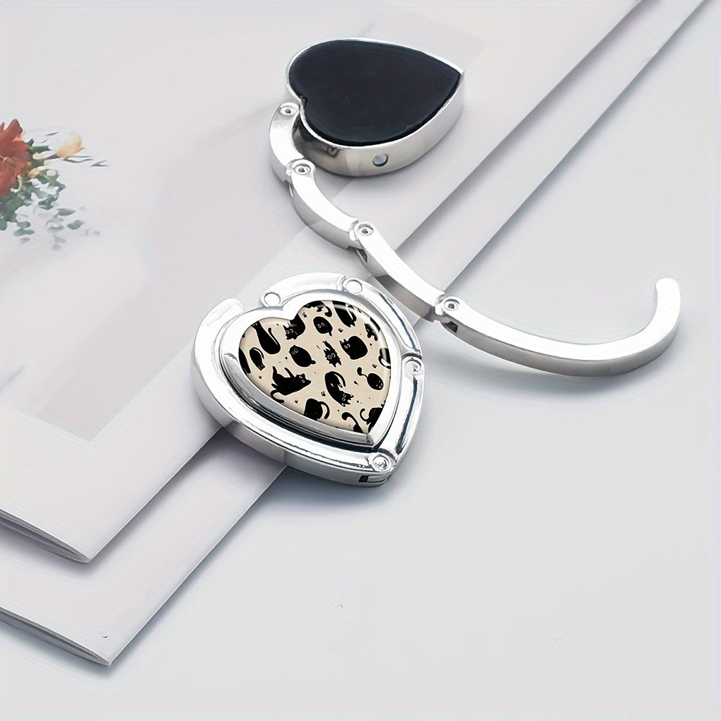 Yurak shaklidagi bukiladigan sumka osgichi - Zink qotishmasidan tayyorlangan, zamonaviy vintage uslubida, sumkalar va kalitlar uchun stol usti osgich, sevimli mushuk dizayni bilan.