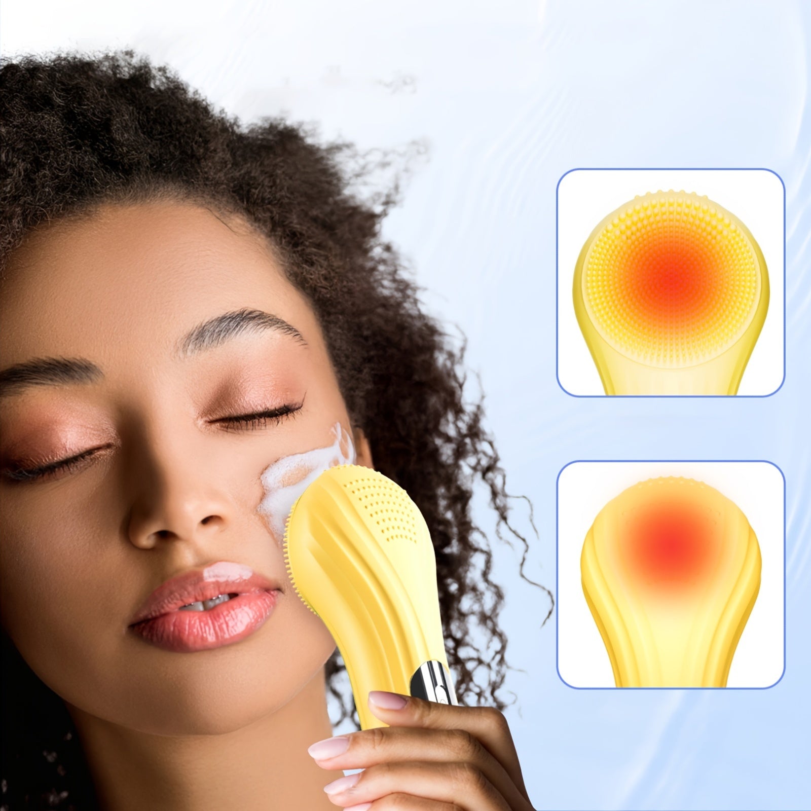 USB zaryadlash bilan qayta zaryadlanuvchi elektr yuz skrab cho'tkasi, barcha teri turlari uchun chuqur tozalash silikon tizimi, 600mAh litiy batareykasi, jonli sariq dizayn, Onalar kuni uchun ideal sovg'a yoki