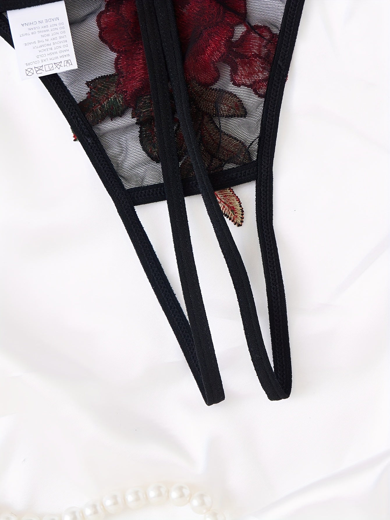 Women's Embroidered Lace Lingerie Set with Floral Design and Sexy Thong