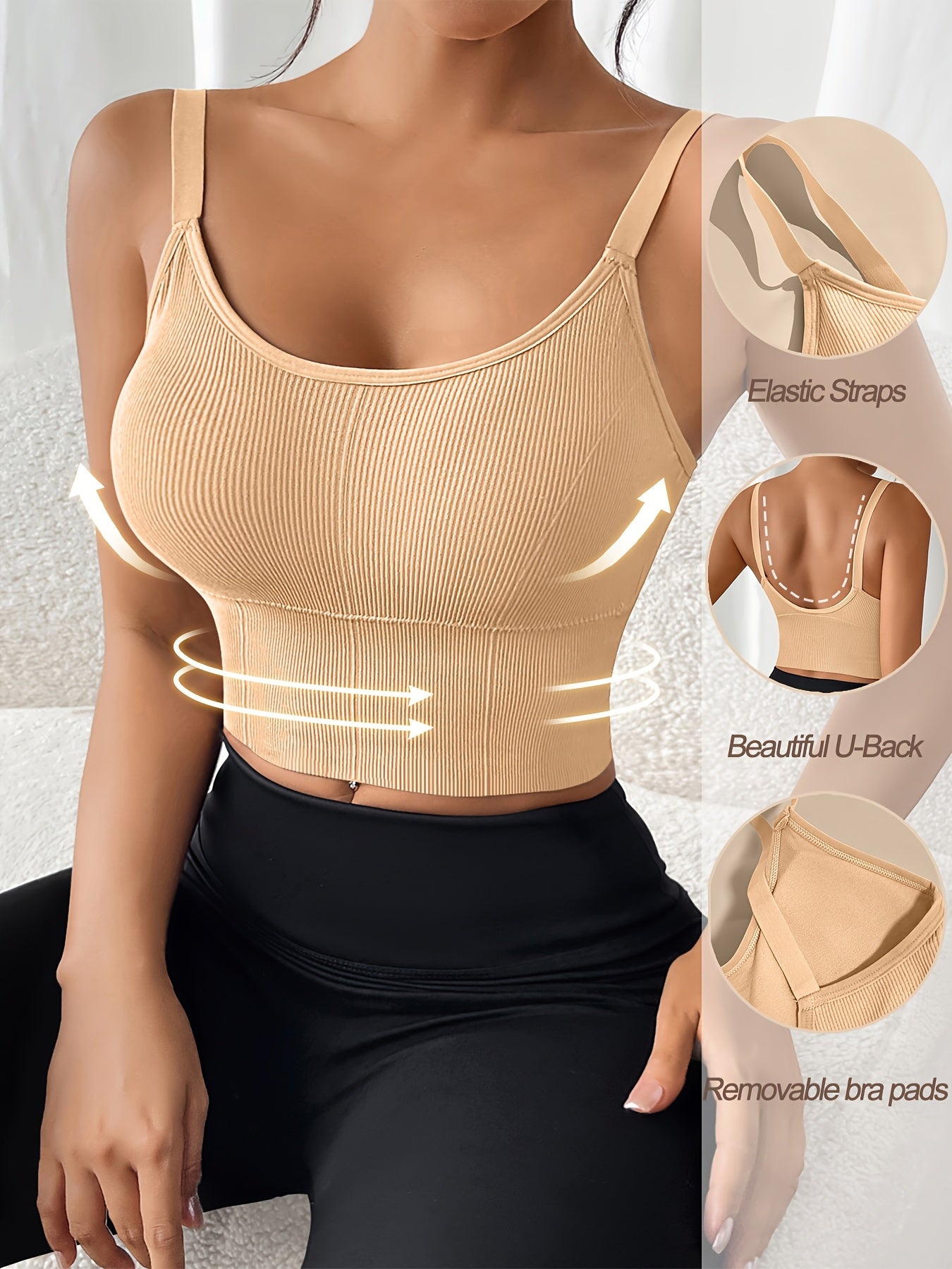 Women's Plus Size Sports Bra and Tank Top Set Ribbed Solid Color High Elastic