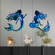 Ocean-Themed Metal Mermaid Wall Art Indoor Outdoor Nautical Decor