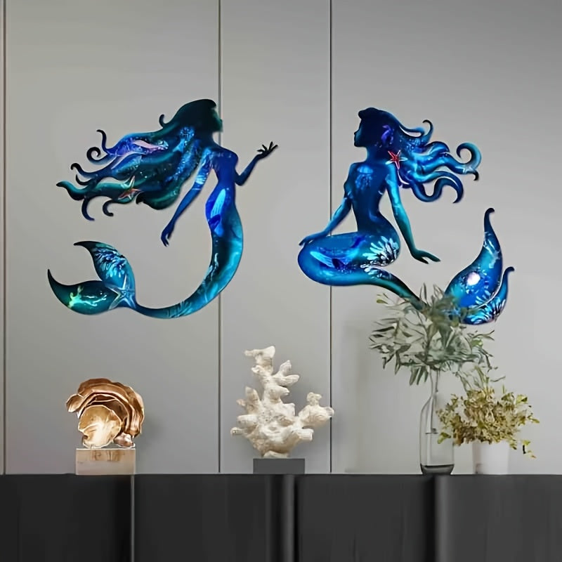 Ocean-Themed Metal Mermaid Wall Art Indoor Outdoor Nautical Decor