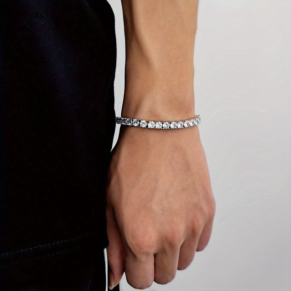 Gender-Neutral Silver Bracelet with Synthetic Zirconia and October Birthstone